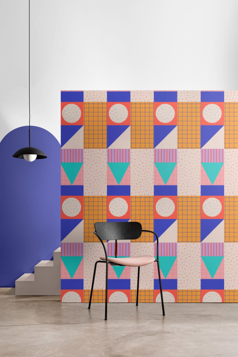 Memphis Colorful Geometric Repeat Pattern Wallpaper
