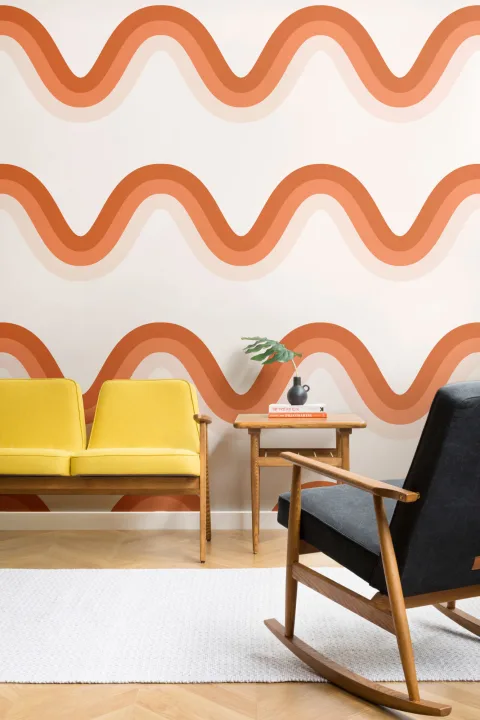 Pomarańczowa terakota 70's Retro Waves Powtarzający się wzór tapety