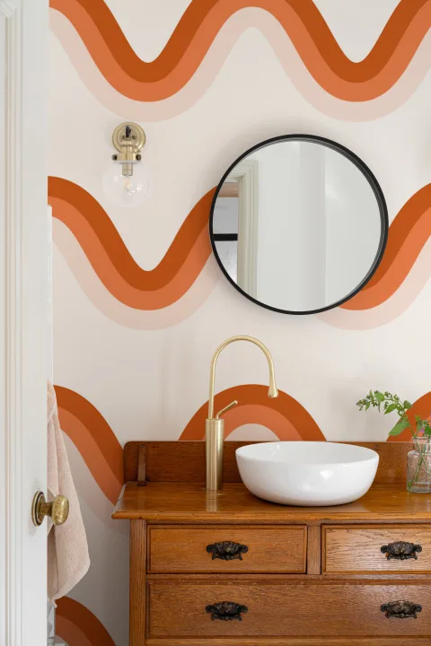 Terracotta Orange 70-talls Retro Waves Tapet
