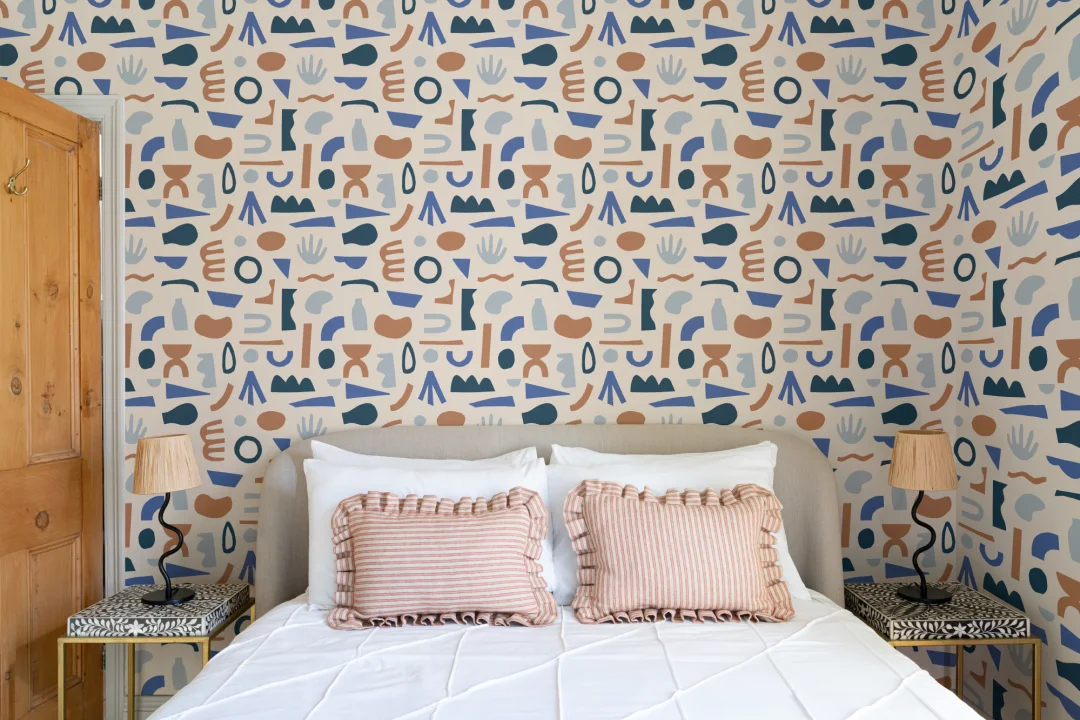 Albastru și neutru Abstract Shapes Repeat Pattern Wallpaper