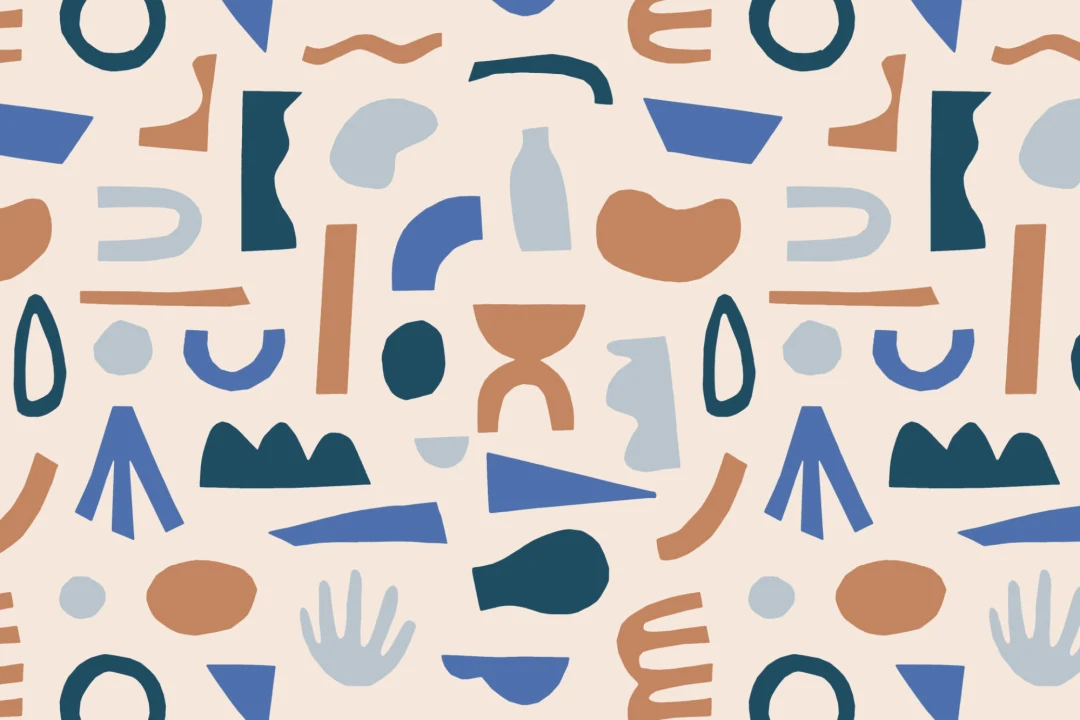 Blue & Neutral Abstract Shapes Repeat Pattern Wallpaper