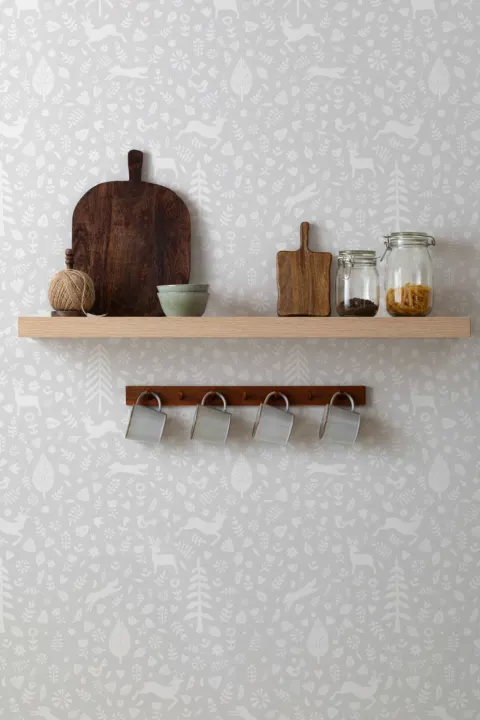 Papel Pintado Festivo con Motivos Folclóricos Escandinavos Gris