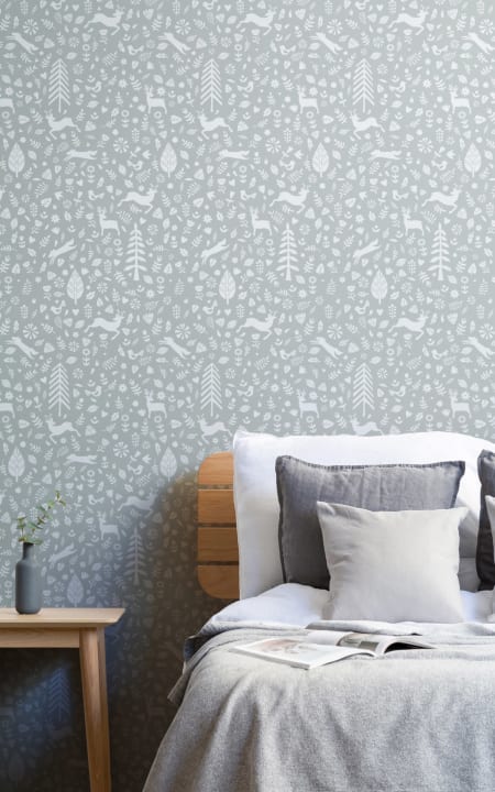 Papel Pintado Festivo con Motivos Folclóricos Escandinavos Salvia