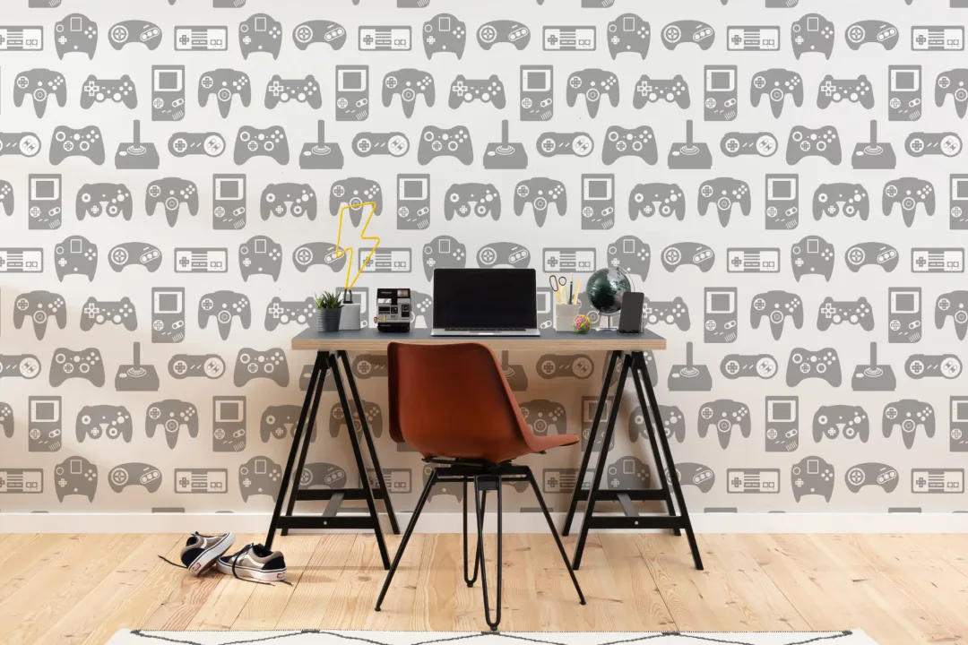 Mural Papel Pintado Videojuego Retro Gris Claro