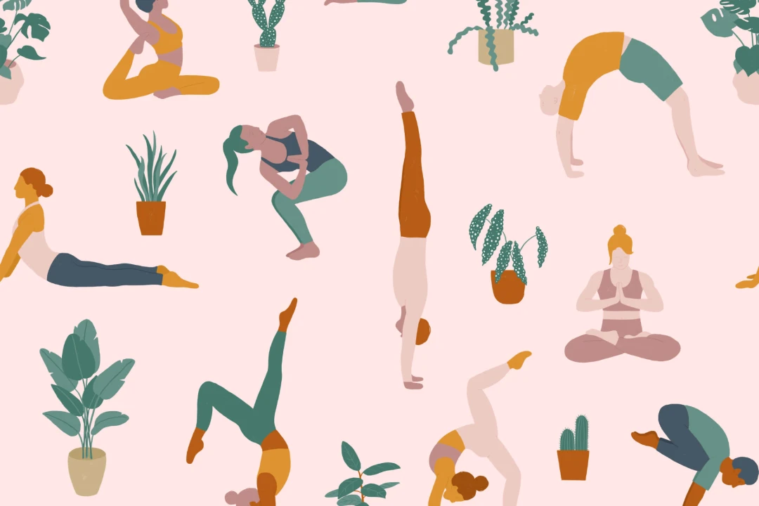 Yoga Poses & Plants Wallpaper Mural
