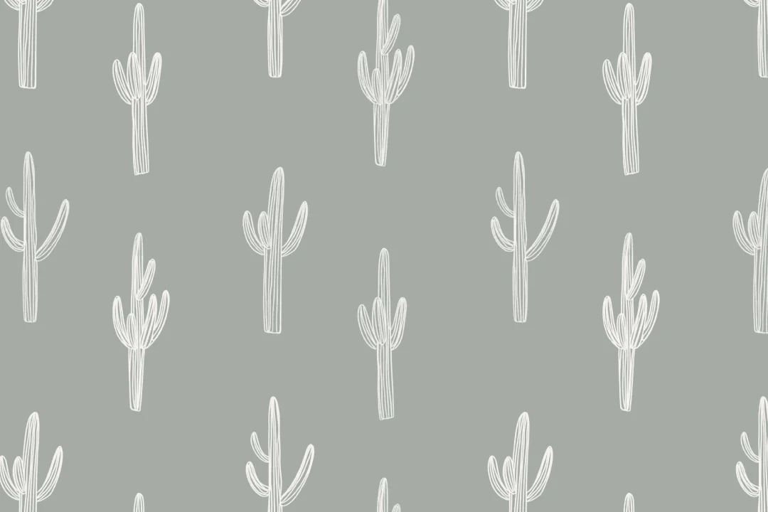 Sage Green Cactus Boho Repeat Pattern Wallpaper