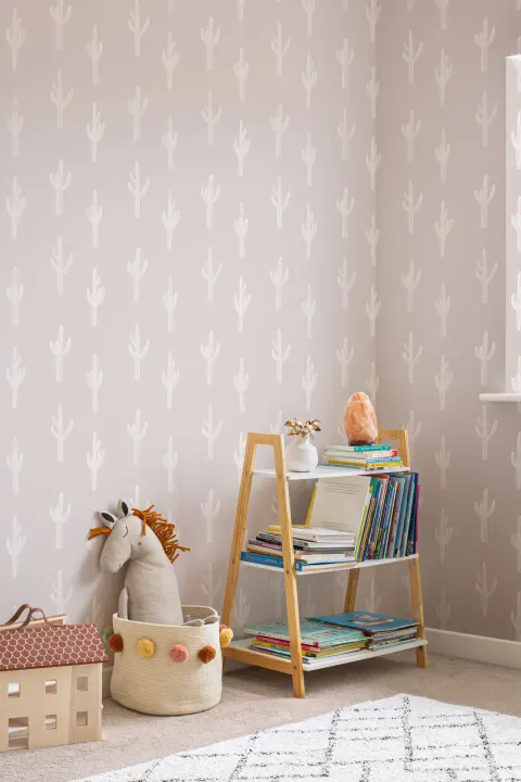Neutral Pink Cactus Boho Repeat Pattern Wallpaper