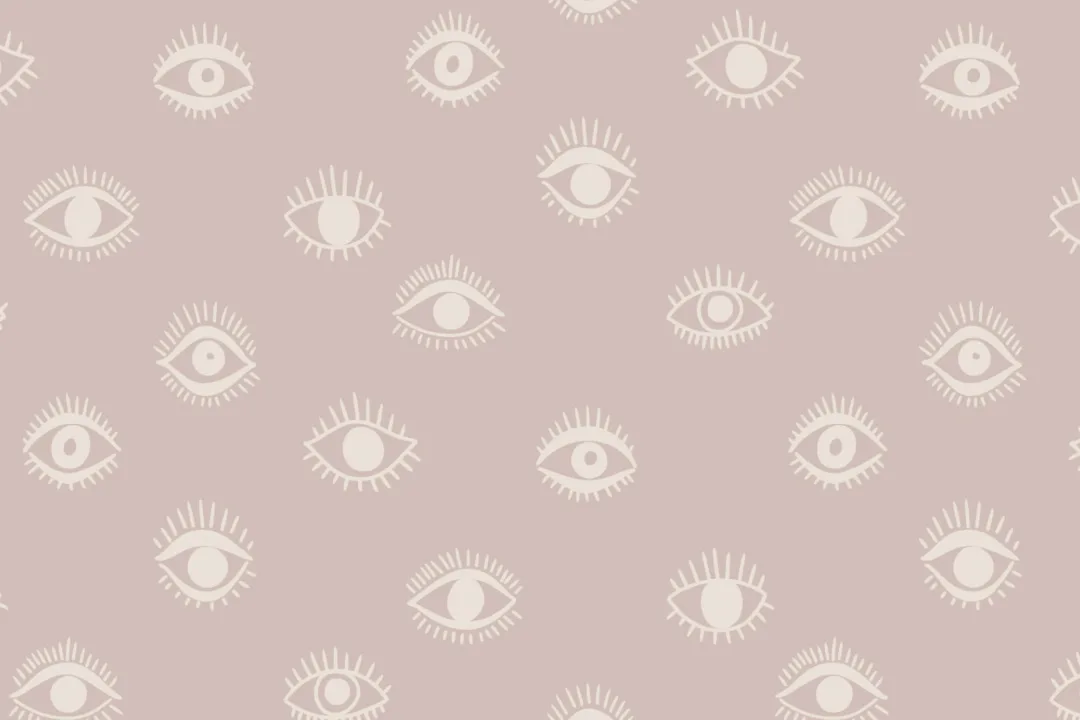Papel Pintado Beige y Rosa con Estampado de Ilustraciones en Formas de Ojos