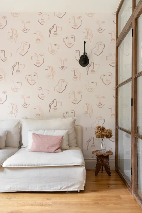Abstrakte ansigter Neutral Boho Repeat Pattern Wallpaper