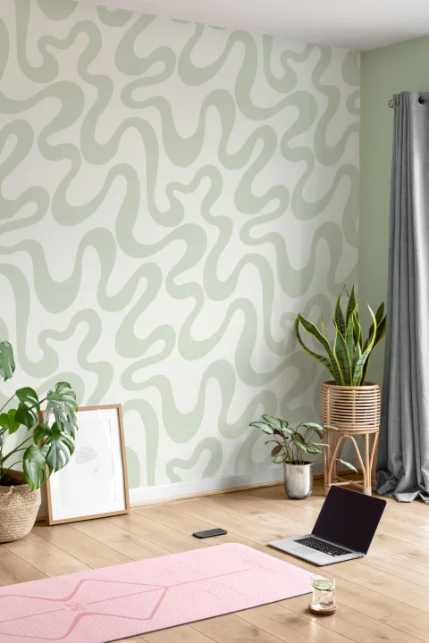 Green Groovy Wiggly Lines Repeat Pattern Wallpaper