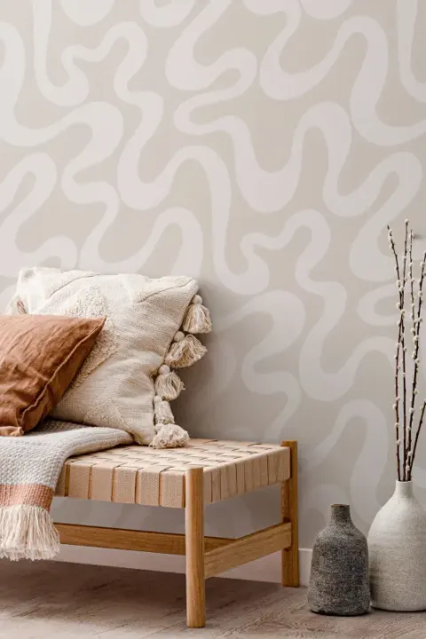 Neutral Groovy Wiggly Lines Repeat Pattern Tapet