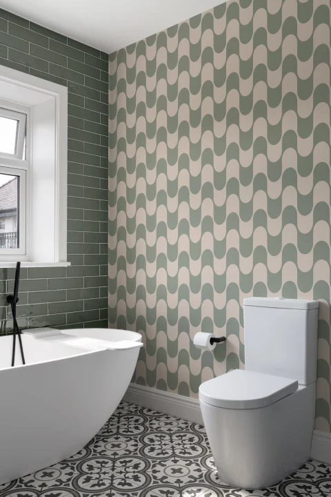 Green Groovy Retro Repeat Pattern Wallpaper