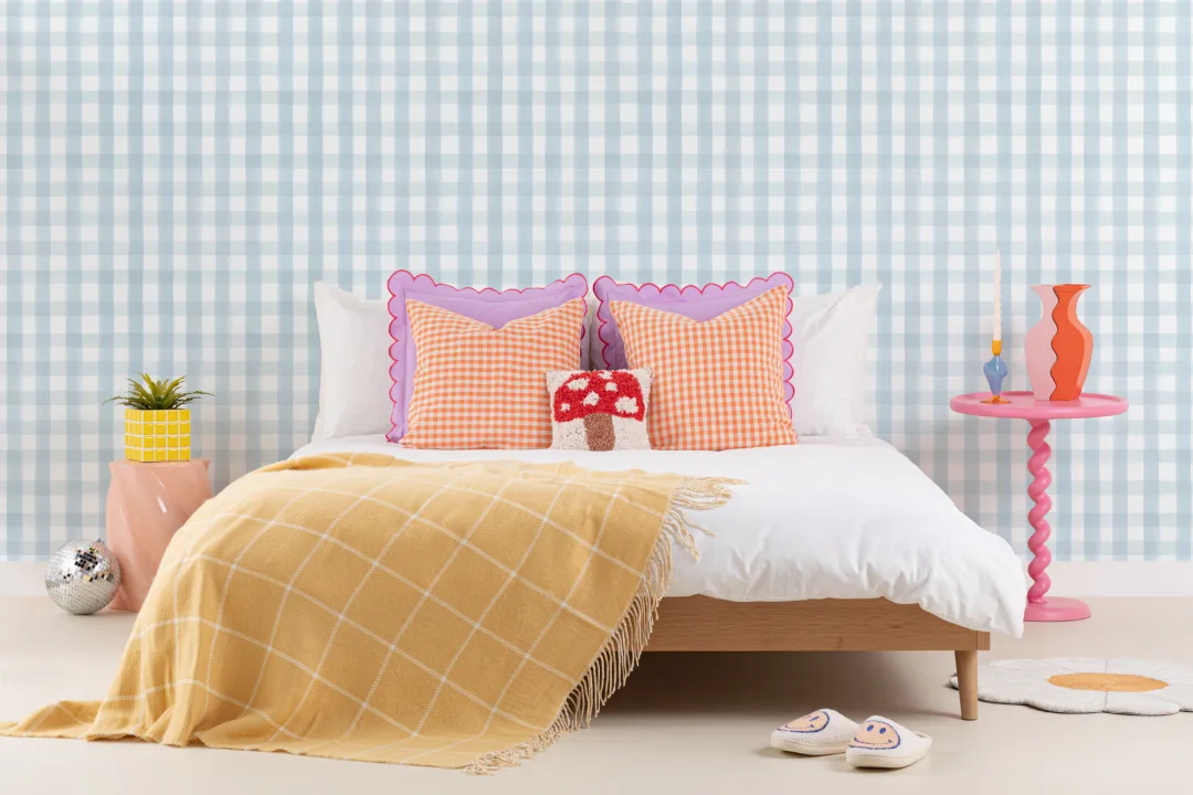 Papel Pintado Cuadros Vichy Azules y Blancos