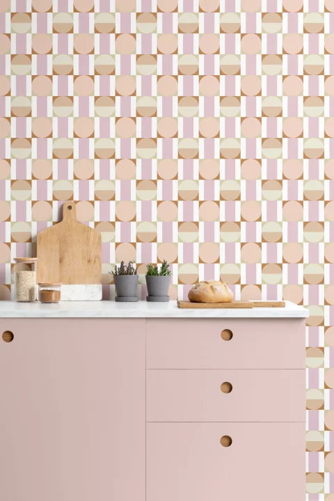 Pink & Orange Pastel Geometric Shapes Wallpaper
