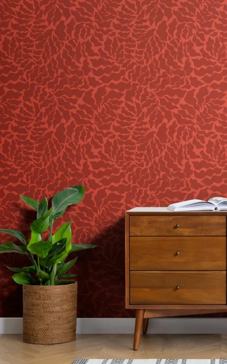 Papel Pintado de Hojas de Helecho en Rojo