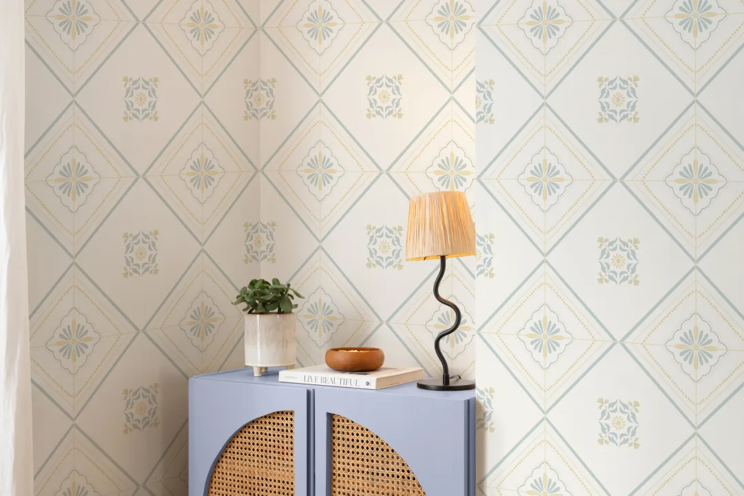 Light Blue Geometric Pattern Victoria Wall Mural