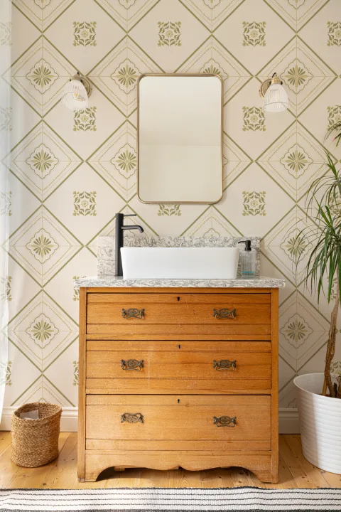 Green Geometric Tile Pattern Wall Mural