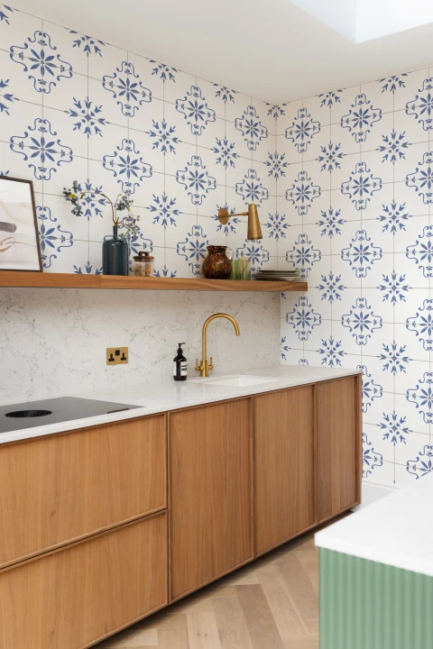 Sininen Azulejo kuvio koristeellinen laatta kuvatapetti