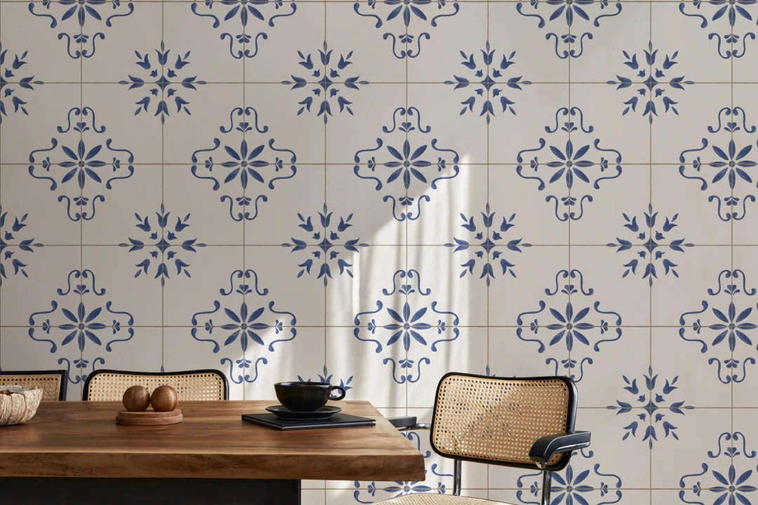 Blå Azulejo Pattern Dekorativt Flis Fototapet