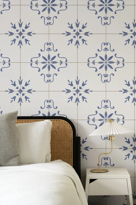 Sininen Azulejo kuvio koristeellinen laatta kuvatapetti