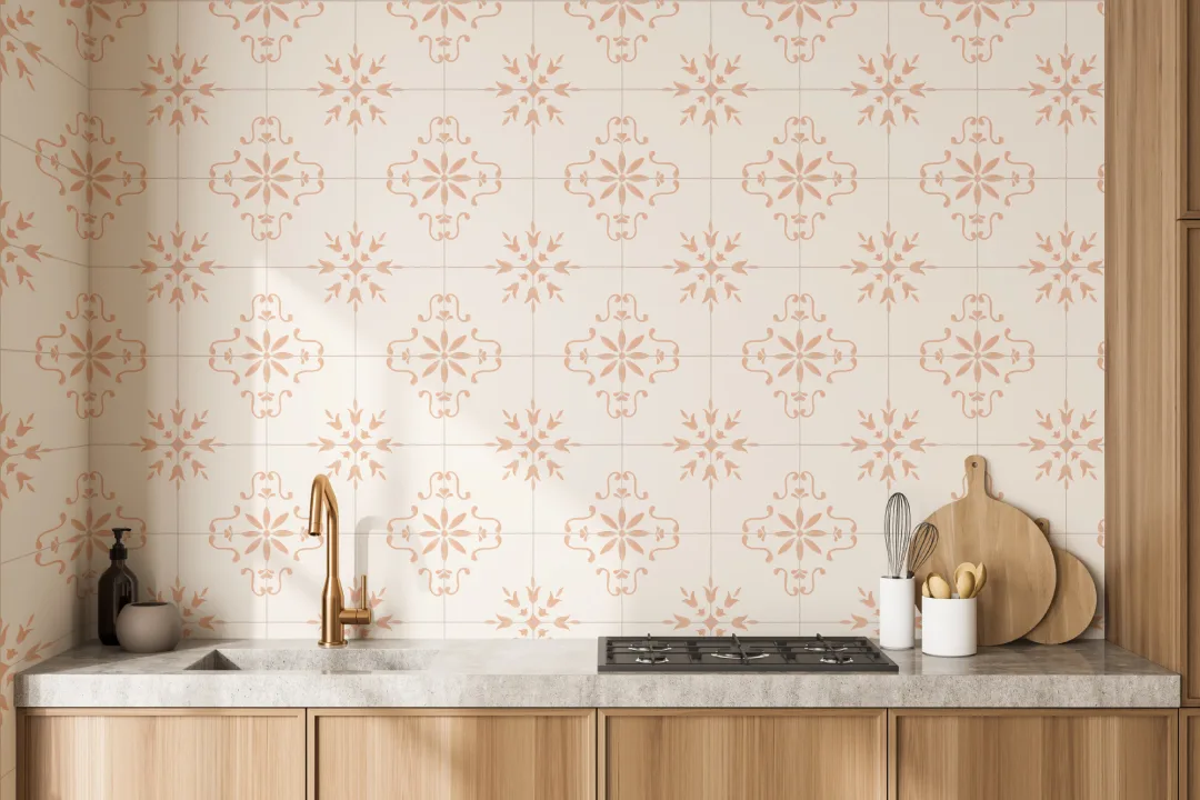 Pink Azulejo Tile Patterned Wall Mural