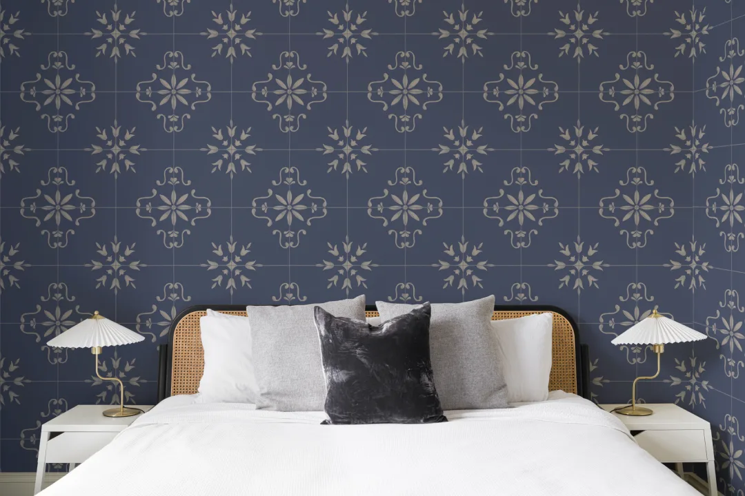 Navy Azulejo Tile Pattern Mural