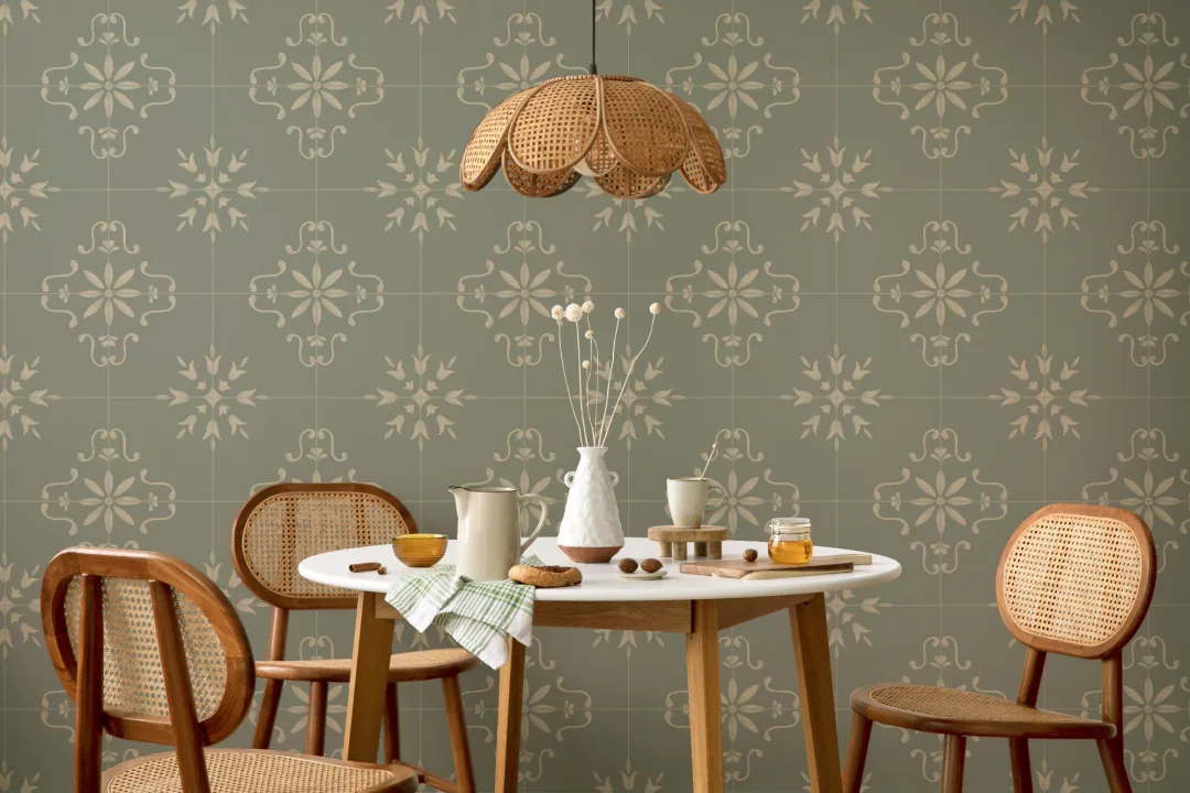 Dark Green Azulejo Pattern Decorative Tile Effect Mural