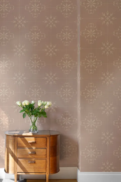 Blush Azulejo Geometric Tile Pattern Wallpaper Mural