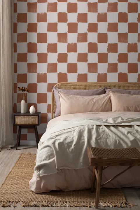 Burnt Orange käsin maalattu ruudullinen tapetti