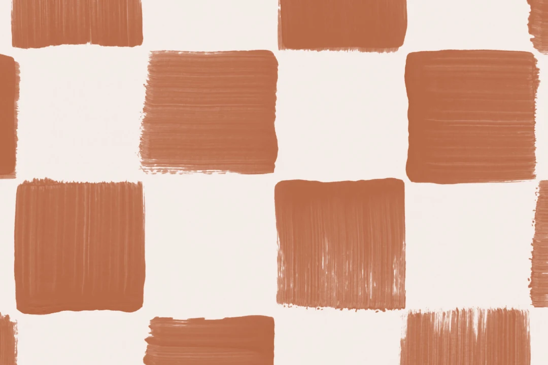 Burnt Orange Hand Painted Checkered Wallpaper