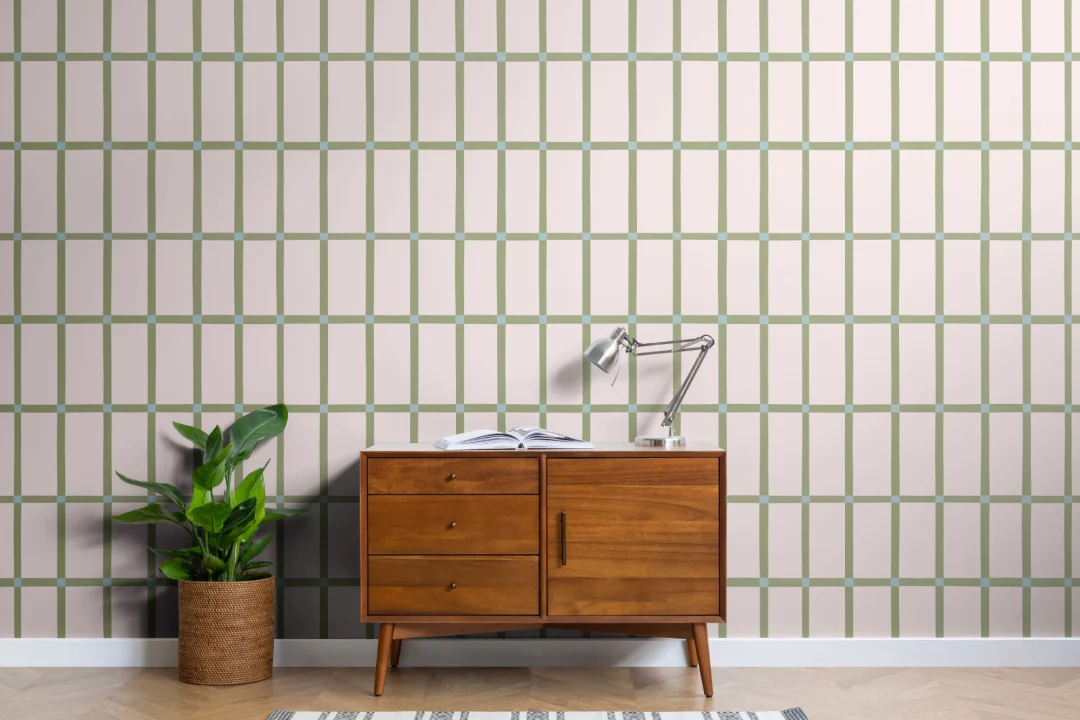 Green Vertical Metro Checkered Wallpaper Mural