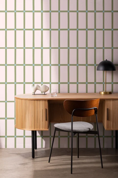 Papel pintado a cuadros retro en rosa y verde