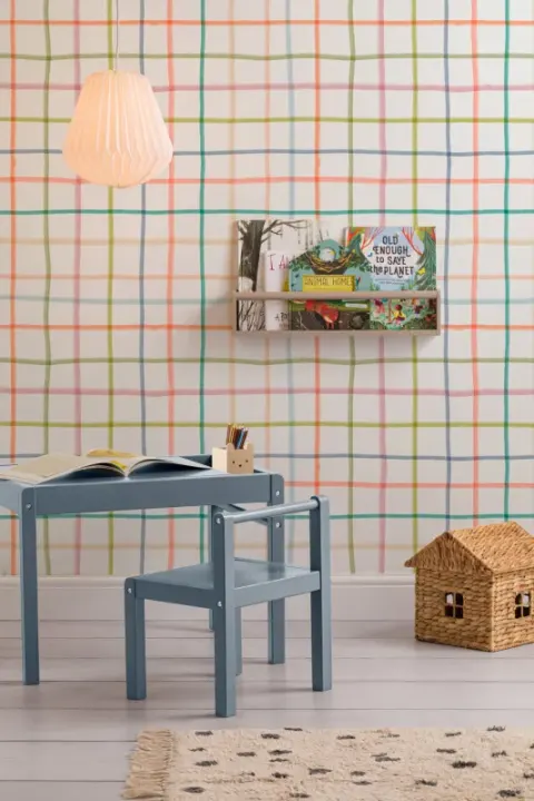 Rainbow Hand Drawn Grid Stripes Wallpaper Mural
