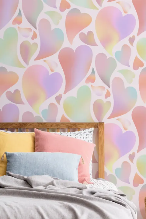 Rainbow Psychedelic Heart Print Wallpaper
