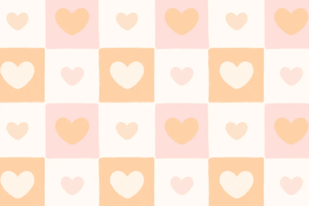 Orange Check & Heart Print Wallpaper