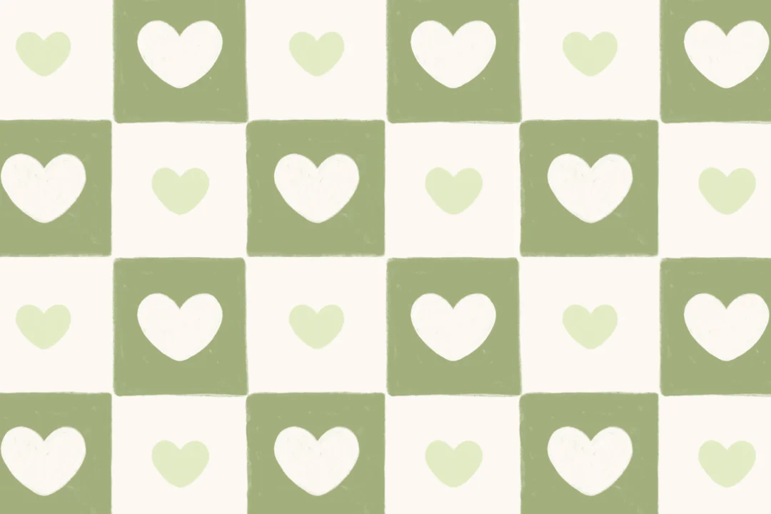 Green Check & Heart Print Wallpaper