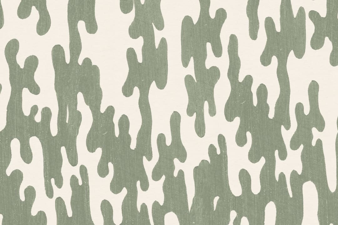 Green Japanese Wood Block Print Style Wallpaper