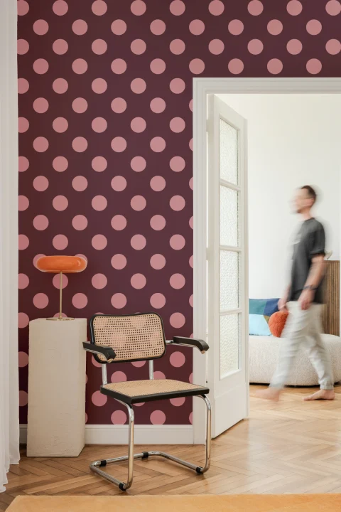 Burgundy And Pink Polka Dot Pattern Wall Mural