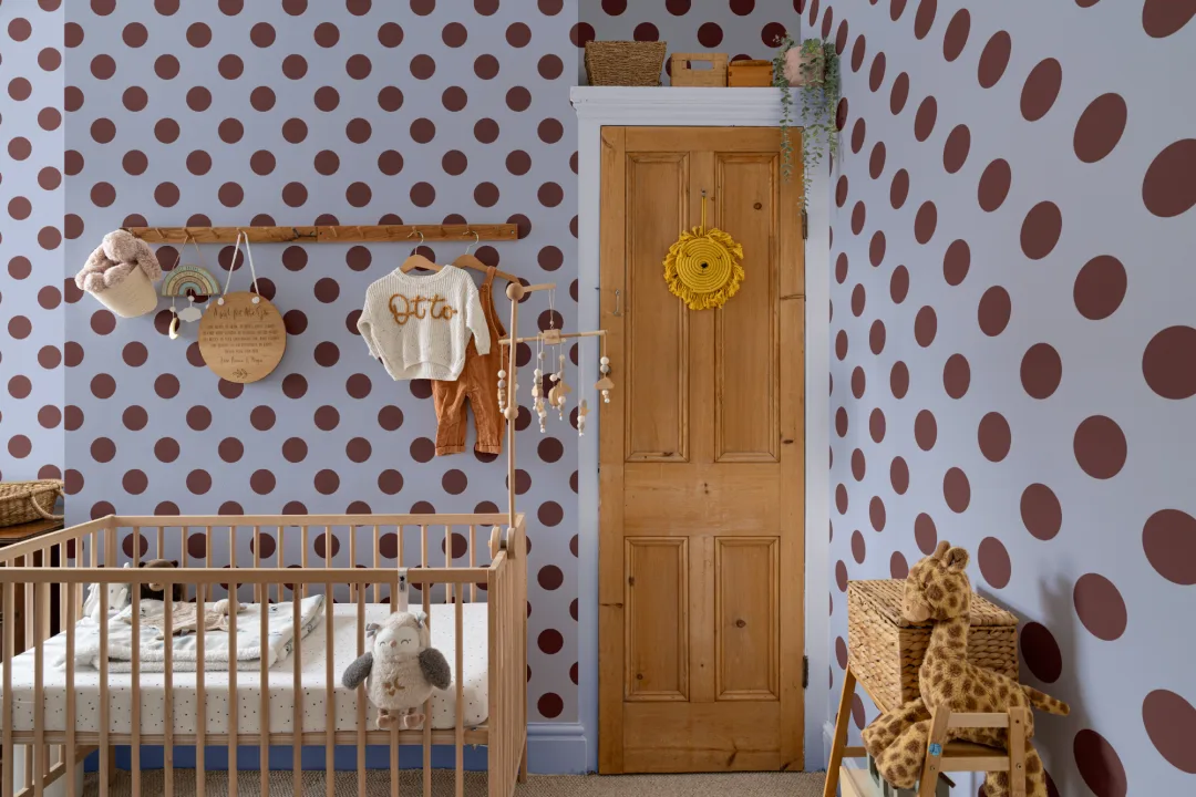 Blue And Burgundy Polka Dot Pattern Wall Mural
