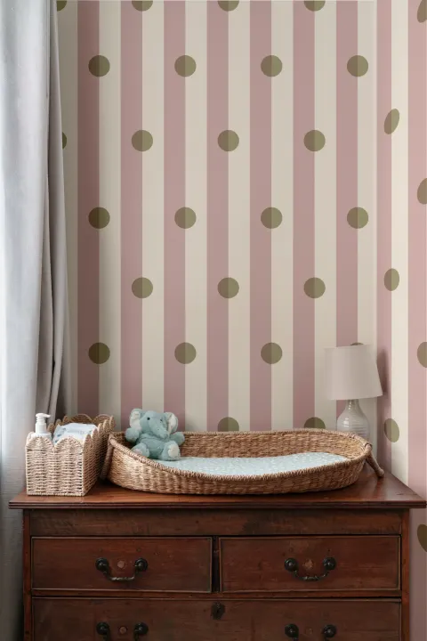Pink Striped Polka Dot Pattern Wall Mural