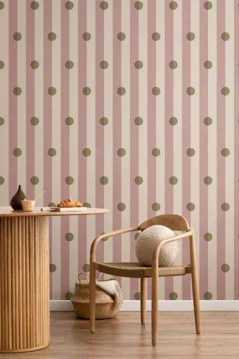 Pink Striped Polka Dot Pattern Wall Mural
