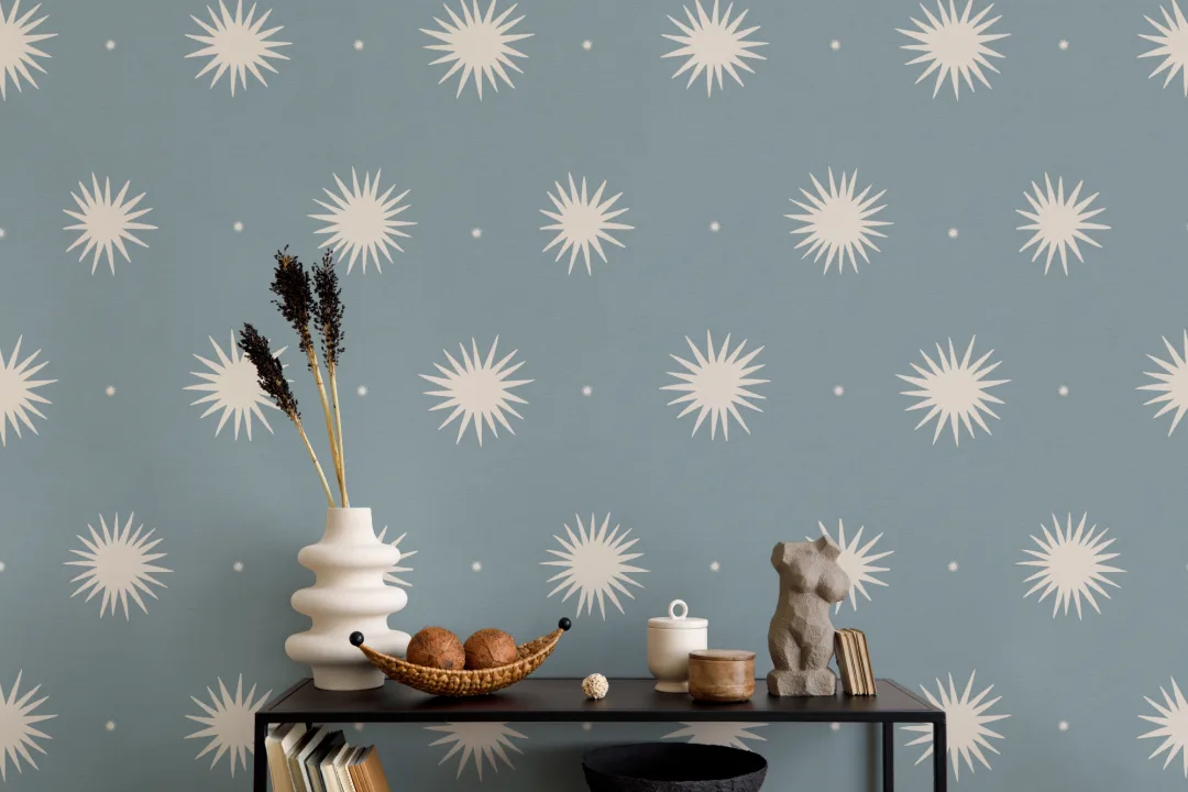 Murales de papel pintado con estampado celestial azul y atmósfera cósmica