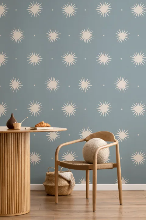 Murales de papel pintado con estampado celestial azul y atmósfera cósmica