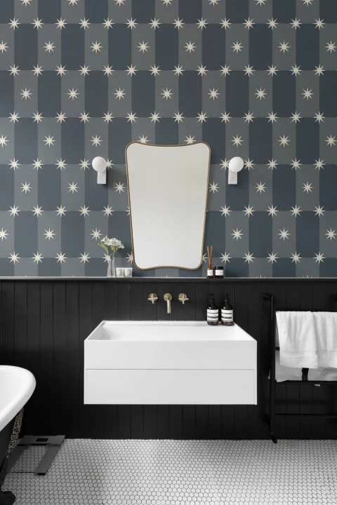 Navy Geometric Star Pattern Mural Adds Timeless Elegance
