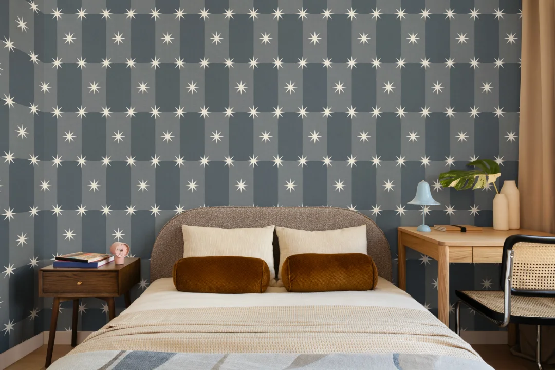 Navy Geometric Star Pattern Mural Adds Timeless Elegance
