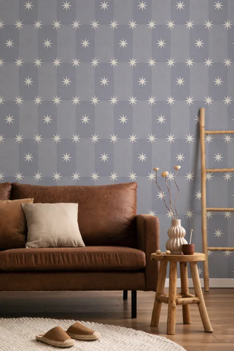 Sterling Blue Star Pattern Contemporary Kids' Mural