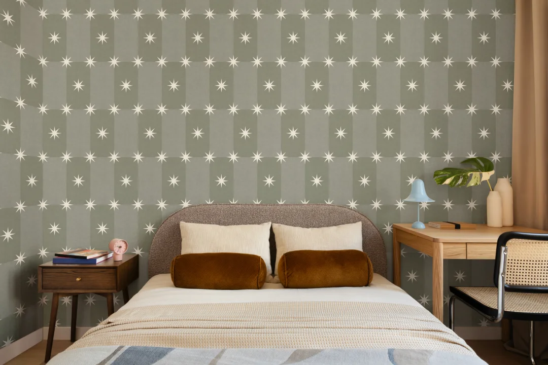 Sterling Green Geometric Star Pattern Contemporary Mural