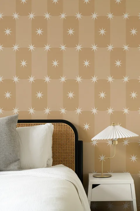 Yellow Geometric Starburst Pattern Mural For Playful Spaces