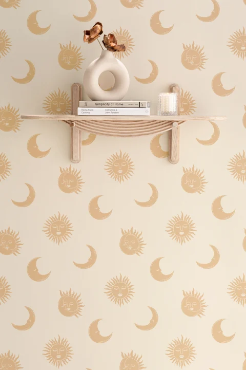 Yellow Sun & Moon Boho Wallpaper