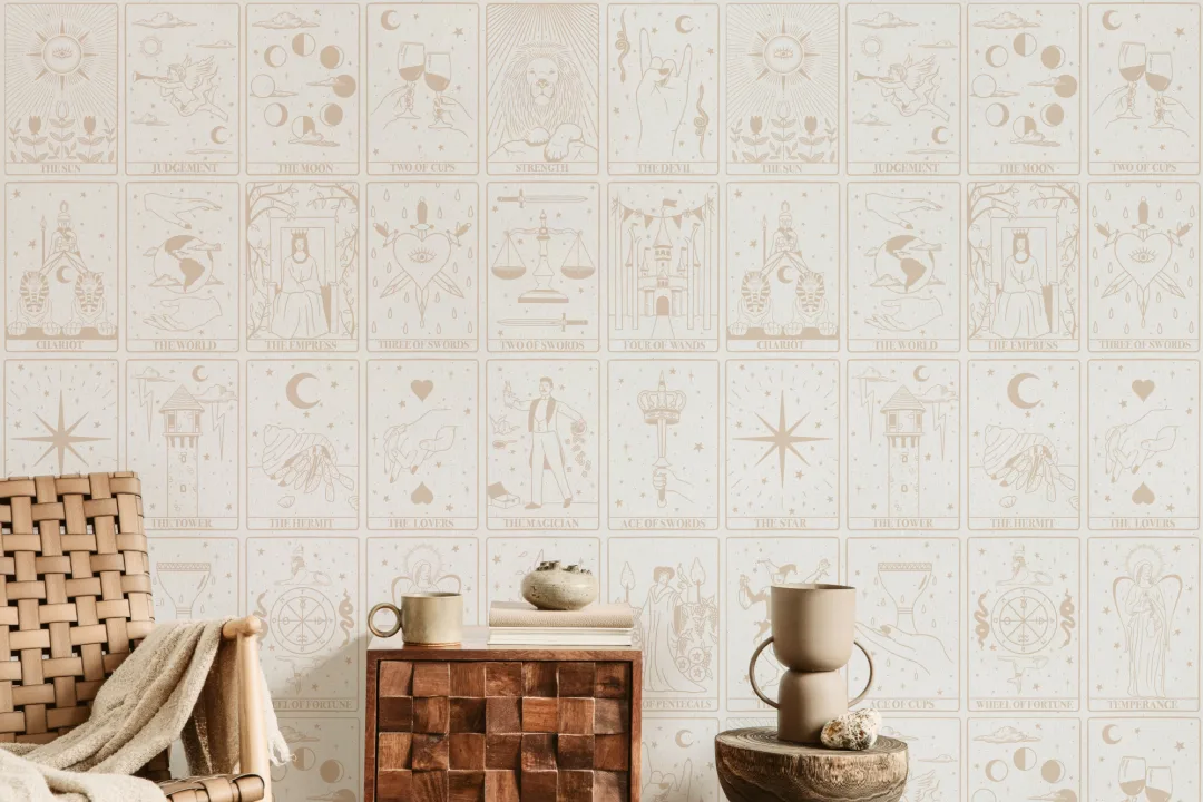 Neutral Tarot Card Pattern Mural